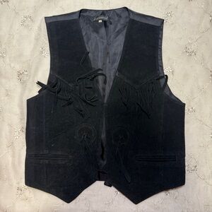 Vintage Black 100% Suede Leather Fringe Vest — Small/Medium — Western Boho